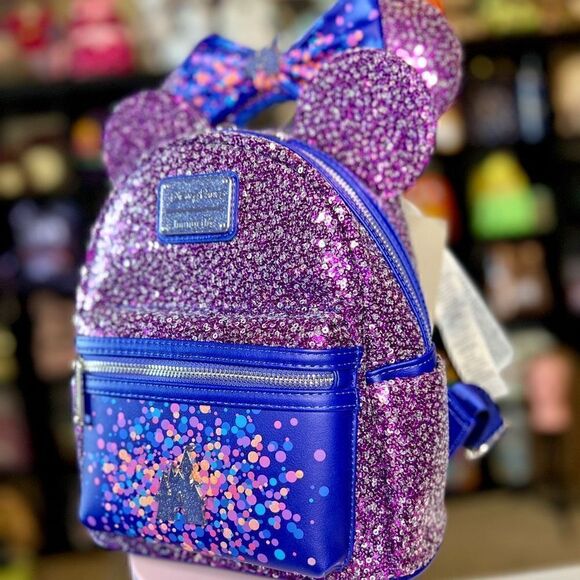Purple & Silver Disney Parks Sequin Loungefly Mini Backpack & Ears NWT main image 6